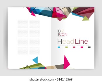 Triangles and lines, annual report flyer brochure template. Vector illustration