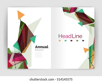 Triangles and lines, annual report flyer brochure template. Vector illustration