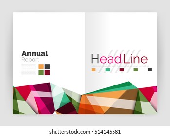 Triangles and lines, annual report flyer brochure template. Vector illustration