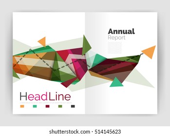 Triangles and lines, annual report flyer brochure template. Vector illustration
