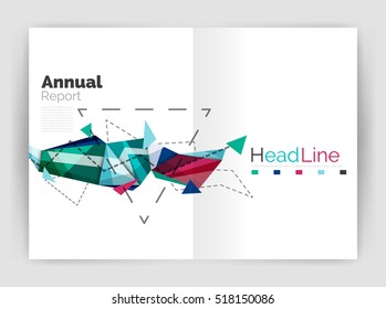 Triangles and lines, annual report flyer brochure template. Vector illustration