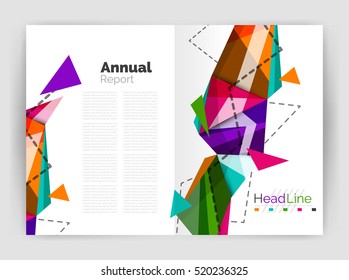Triangles and lines, annual report flyer brochure template. Vector illustration