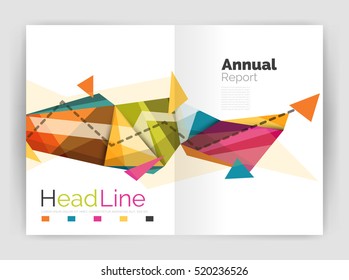 Triangles and lines, annual report flyer brochure template. Vector illustration