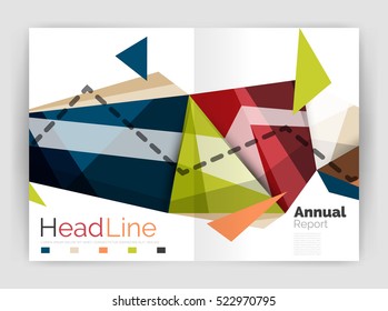 Triangles and lines, annual report flyer brochure template. Vector illustration