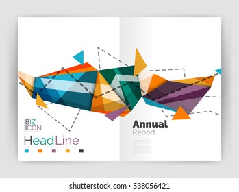 Triangles and lines, annual report flyer brochure template. Vector illustration