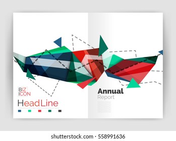 Triangles and lines, annual report flyer brochure template. Vector illustration