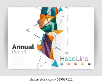 Triangles and lines, annual report flyer brochure template. Vector illustration