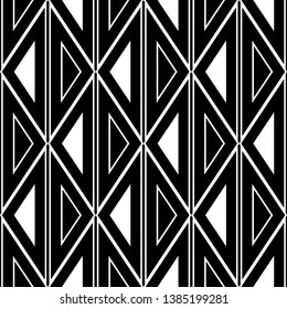 Triangles, lines ornament. Geometrical background. Triangular shapes, stripes backdrop. Geometric figures wallpaper. Digital paper, textile print, web design, abstract. Seamless pattern. Vector.