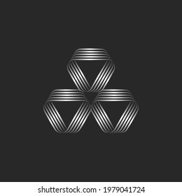 Triangles logo geometric shapes, creative linear pattern of thin metallic parallel lines, abstract clover shape.