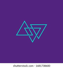 Dreieckslogo mit eingerasteter Rahmenakzent. AW-Monogramm-Logo.