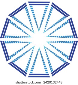 Triangles, logo, logotype, blue, shades of blue, wheel, spokes, circles, circle