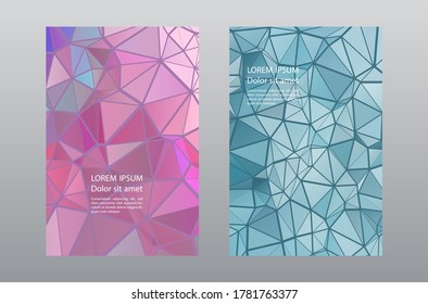 Triangles mosaic geometric cover page mockups vector batch. Trendy brochure front pages. Triangles mosaic business flyers graphic design. Industrial digital backgrounds. Geometric covers.