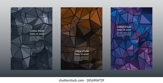 Triángulos mosaicos de portada geométrica de la colección vectorial. Páginas de portada creativas. Triángulos mosaicos diseño gráfico de cuadernos de negocios. Antecedentes urbanos industriales. Fundas poligonales.