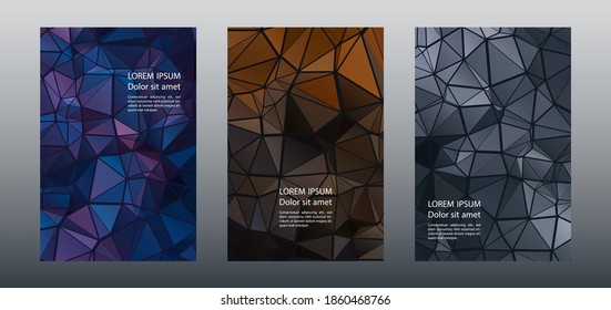 Triángulos mosaicos de portada geométrica de la colección vectorial. Folletos sencillos en las portadas. Triángulos mosaicos de afiches de negocios diseño gráfico. Antecedentes urbanos industriales. Fundas poligonales.