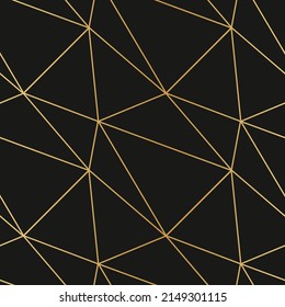 triangles mosaic of thin golden lines on a dark luxury background seamless pattern for wrapping paper textile.