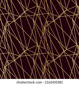 triangles mosaic of thin golden lines on a dark luxury background seamless pattern for wrapping paper textile.