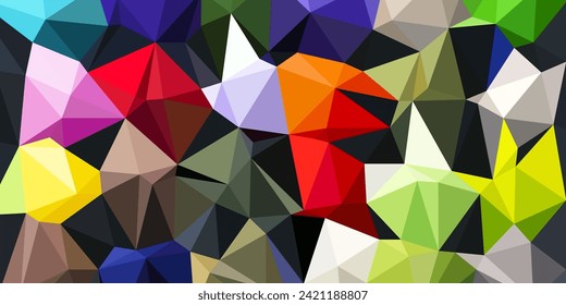 Triangles multicolor background, color crystals. Low polygonal mosaic, creative origami shapes, vector design