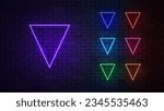 Triangles neon frame set. Glowing triangular framework. Vector illustration