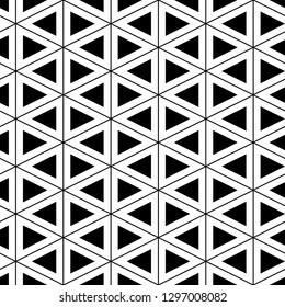 Triangles ornament. Geometric backdrop.Seamless pattern. Triangular shapes wallpaper. Figures background. Polygons motif. Digital paper, textile print, web design, abstract. Vector.