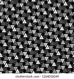 Triangles ornament. Triangular shapes wallpaper. Geometric figures background. Polygons motif. Digital paper, textile print, web design, abstract. Seamless pattern. Geometrical backdrop. Vector.