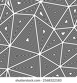 Triangles pattern. Big shape size. Multiple repeated inner triangles. Solid Color style. Repeatable pattern. Beautiful vector tiles. Seamless vector illustration.