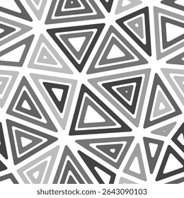 Triangles pattern. Big shape size. Multiple repeated inner triangles. Mono tone colored style. Repeatable pattern. Beautiful vector tiles. Seamless vector illustration.