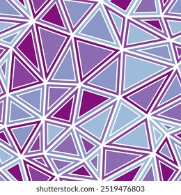 Diseño geométrico de patrón de triángulos. Grandes triángulos de tamaño. Formas sólidas en marcos. Estilo multicolor. Patrón repetible. Azulejos de Vector vibrantes. Mezcla de lavanda morada.