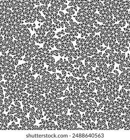 Triangles pattern geometric design. Tiny triangles size. Black and white style. Geometric shapes outlined. Repeatable pattern. Monochrome contrast. Vibrant vector tiles. Seamless vector illustration.