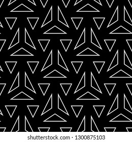 Triangles pattern. Geometrical backdrop. Triangular shapes wallpaper. Geometric figures background. Linear ornament. Polygons motif. Seamless vector. Digital paper, textile print, abstract.