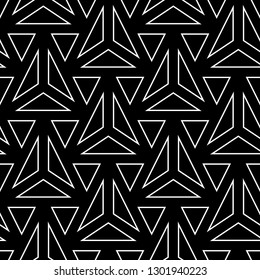 Triangles pattern. Geometrical backdrop. Triangular shapes wallpaper. Geometric figures background. Linear ornament. Digital paper, textile print, abstract. Polygons motif. Seamless vector.