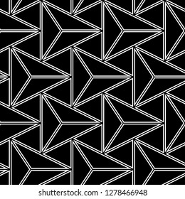 Triangles pattern. Linear ornament. Geometrical backdrop. Triangular shapes wallpaper. Geometric figures background. Polygons motif. Digital paper, textile print, abstract. Seamless vector.