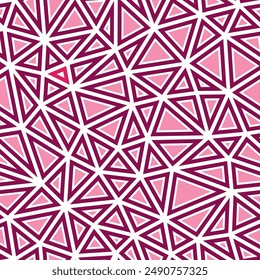 Triangles pattern. Medium triangle size. Solid shapes in frames. One tone colored style. Repeatable pattern. Beautiful vector tiles. Pink Berry Blend. Seamless vector illustration.