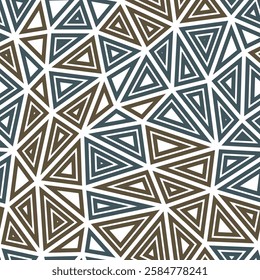 Triangles pattern. Multiple repeated inner triangles. Large shape size. Multiple colors style. Seamless pattern. Beautiful vector tiles. Trending vector illustration.