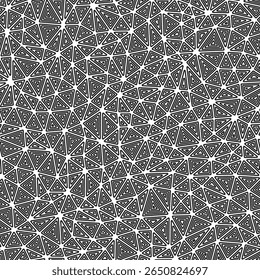 Triangles pattern. Multiple repeated inner triangles. Compact shape size. Black and white style. Seamless pattern. Beautiful vector tiles. Modern vector illustration.