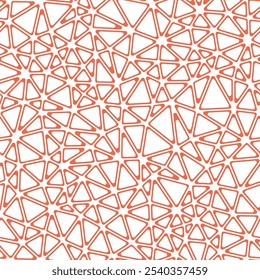 Triangles pattern with small triangles in a solid color style. Rounded triangular cells outlined in a repeatable pattern with a sunset glow. Beautiful vector tiles in a seamless vector illustration.