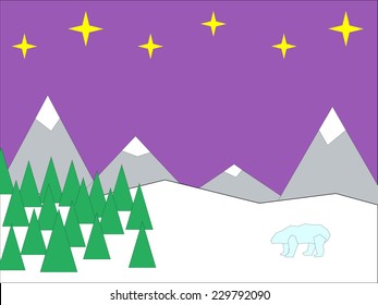 Triangles polar landscape with mountains and bear
