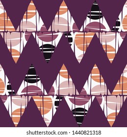 Triangles with polka dots. Ethnic boho seamless pattern. Patchwork texture. Traditional ornament. Tribal pattern. Folk motif. Can be used for wallpaper, textile, wrapping, web.