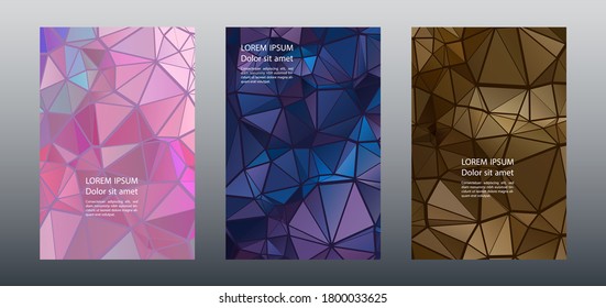 Triángulos rompecabezas diseño de portada geométrica conjunto de vectores. Portadas del folleto de Origami. Triángulos rompe el diseño gráfico de los portátiles para empresas. Antecedentes digitales industriales. Fundas geométricas.