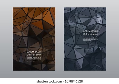 Triangles puzzle geometric cover page layouts vector set. Abstract brochure front pages. Triangles mosaic business posters graphic design. Industrial digital backgrounds. Geometric covers.