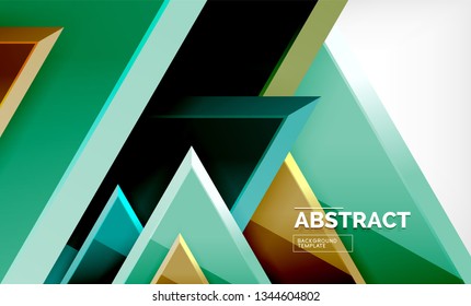Triangles repetiton geometric abstract background, multicolored glossy triangular shapes, hi-tech poster cover design or web presentation template with copy space. Vector illustration