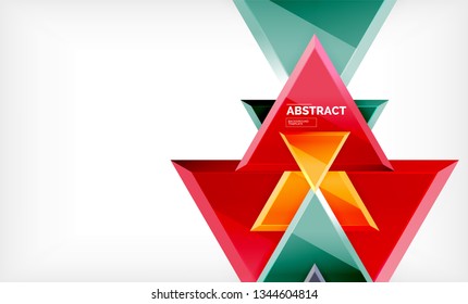 Triangles repetiton geometric abstract background, multicolored glossy triangular shapes, hi-tech poster cover design or web presentation template with copy space. Vector illustration