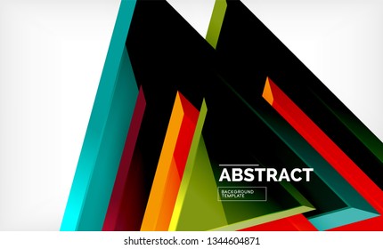 Triangles repetiton geometric abstract background, multicolored glossy triangular shapes, hi-tech poster cover design or web presentation template with copy space. Vector illustration