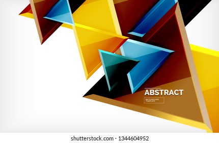 Triángulos repetitivos fondo abstracto geométrico, formas triangulares multicolor brillante, diseño de portada de afiches de alta tecnología o plantilla de presentación web con espacio de copia. Ilustración del vector