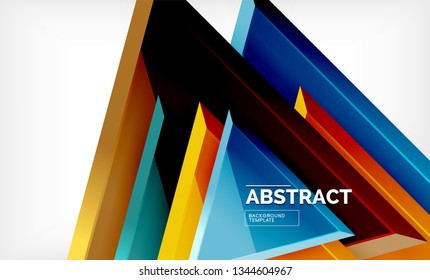 Triangles repetiton geometric abstract background, multicolored glossy triangular shapes, hi-tech poster cover design or web presentation template with copy space. Vector illustration