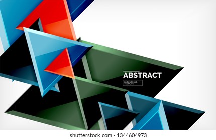 Triangles repetiton geometric abstract background, multicolored glossy triangular shapes, hi-tech poster cover design or web presentation template with copy space. Vector illustration