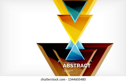 Triangles repetiton geometric abstract background, multicolored glossy triangular shapes, hi-tech poster cover design or web presentation template with copy space. Vector illustration