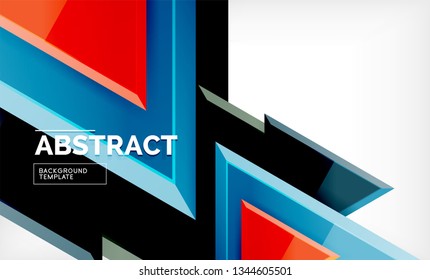Triángulos repetitivos fondo abstracto geométrico, formas triangulares multicolor brillante, diseño de portada de afiches de alta tecnología o plantilla de presentación web con espacio de copia. Ilustración del vector