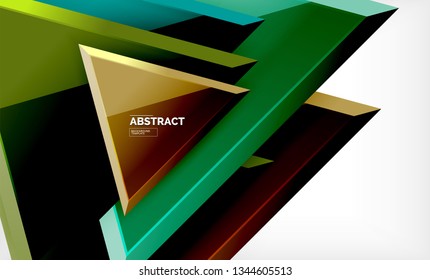 Triangles repetiton geometric abstract background, multicolored glossy triangular shapes, hi-tech poster cover design or web presentation template with copy space. Vector illustration