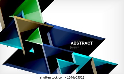 Triángulos repetitivos fondo abstracto geométrico, formas triangulares multicolor brillante, diseño de portada de afiches de alta tecnología o plantilla de presentación web con espacio de copia. Ilustración del vector