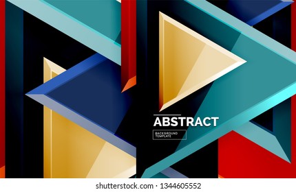 Triángulos repetitivos fondo abstracto geométrico, formas triangulares multicolor brillante, diseño de portada de afiches de alta tecnología o plantilla de presentación web con espacio de copia. Ilustración del vector